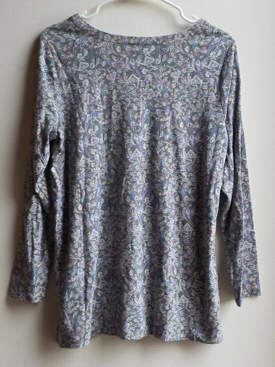 J. Jill Gray/Purple Paisley V-Neck Jersey Size Medium - Picture 14 of 15